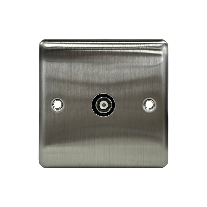 Caradok 1G Coax Socket Brushed Chrome Black Insert - Caradok - The Curve - Brushed Steel