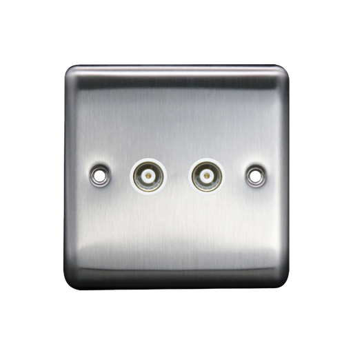 Caradok 1G Iso Coax Socket + 1 Branch Brushed Chrome White Insert - Caradok - The Curve - Brushed Steel