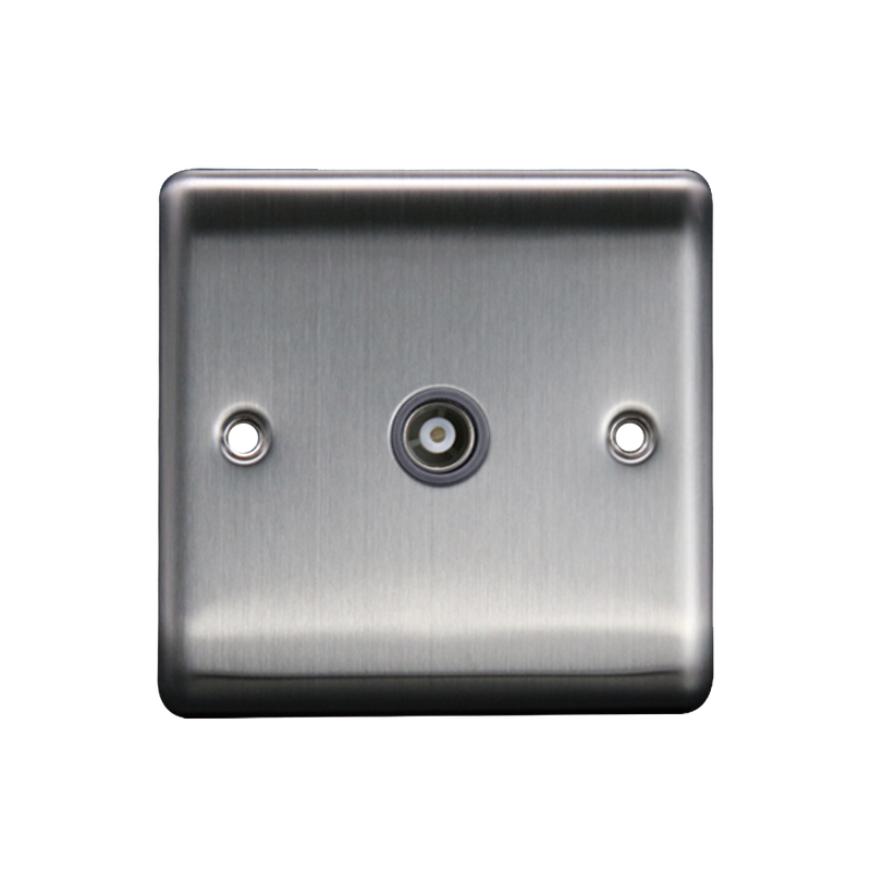 Caradok 1G Isolated Coax Socket + 1 Branch Brushed Chrome Grey Insert - Caradok - The Curve - Brushed Steel
