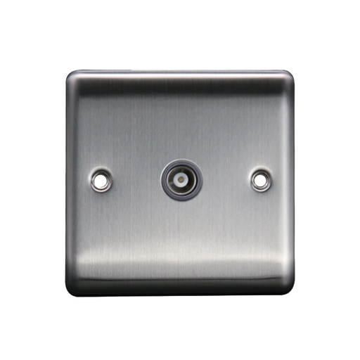 Caradok 1G Isolated Coax Socket + 1 Branch Brushed Chrome Grey Insert - Caradok - The Curve - Brushed Steel
