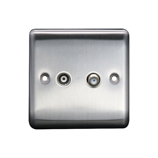 Caradok Satellite Socket + Coax Socket Brushed Chrome White Insert - Caradok - The Curve - Brushed Steel