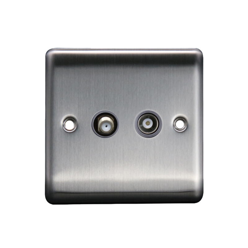 Caradok Satellite Socket + Coax Socket Brushed Chrome Grey Insert - Caradok - The Curve - Brushed Steel