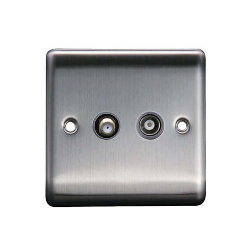 Caradok Satellite Socket + Coax Socket Brushed Chrome Grey Insert - Caradok - The Curve - Brushed Steel