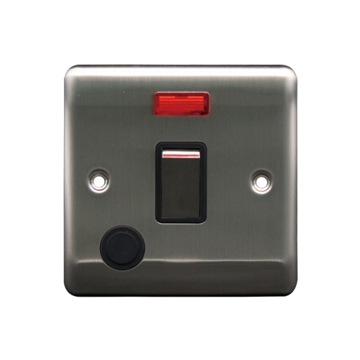 Caradok 20A DP Switch c/w Neon Brushed Chrome Black Insert - Caradok - The Curve - Brushed Steel