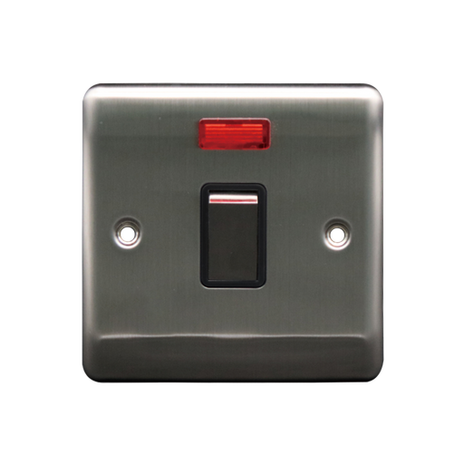 Caradok 20A DP Switch c/w Neon Brushed Chrome Black Insert - Caradok - The Curve - Brushed Steel