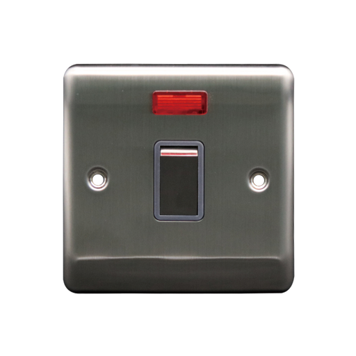 Caradok 20A DP Switch c/w Neon Brushed Chrome Grey Insert - Caradok - The Curve - Brushed Steel