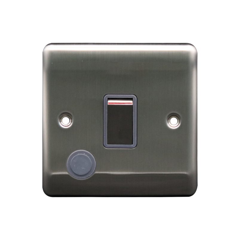 Caradok 20A DP Switch + FO Brushed Chrome Grey Insert - Caradok - The Curve - Brushed Steel