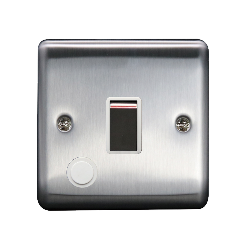 Caradok 20A DP Switch + FO Brushed Chrome White Insert - Caradok - The Curve - Brushed Steel