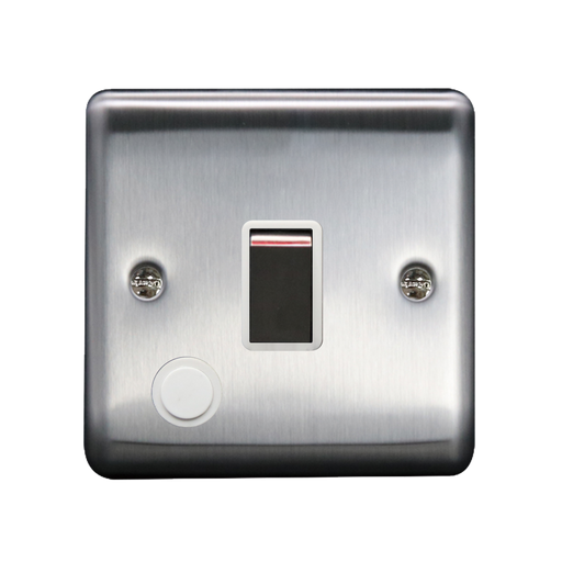 Caradok 20A DP Switch + FO Brushed Chrome White Insert - Caradok - The Curve - Brushed Steel