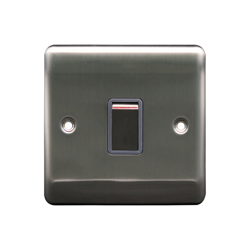 Caradok 20A DP Switch Brushed Chrome Grey Insert - Caradok - The Curve - Brushed Steel