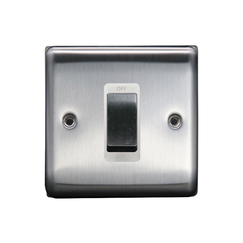Caradok 1G 45A DP Switch Brushed Chrome White Insert - Caradok - The Curve - Brushed Steel