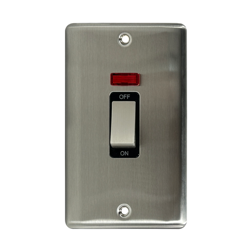 Caradok 2G 45A DP Switch c/w Neon Brushed Chrome Black Insert - Caradok - The Curve - Brushed Steel
