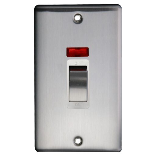 Caradok 2G 45A DP Switch c/w Neon Brushed Chrome White Insert - Caradok - The Curve - Brushed Steel