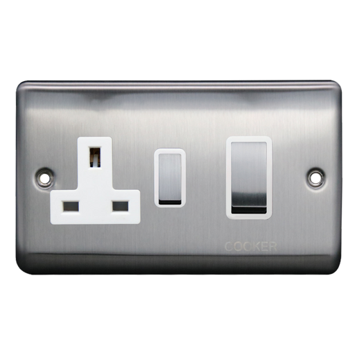 Caradok 45A DP Cooker Control Unit Brushed Chrome White Insert - Caradok - The Curve - Brushed Steel