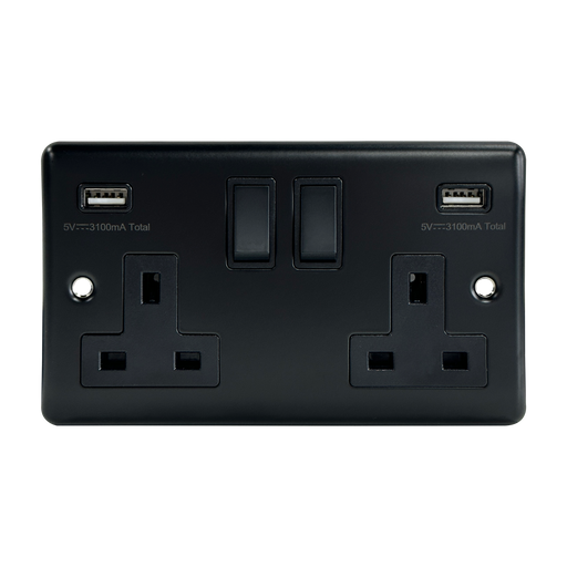Caradok 2G 13A SP Sw Socket + 2 USB Outlets, 3.1A Total Output Matt Black - Caradok - The Curve - Matt Black