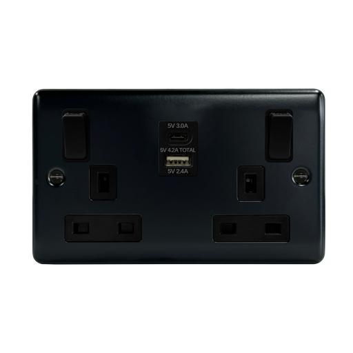 Caradok 2G 13A Switched Socket USB A + C Matt Black (Outboard Rockers) - Caradok - The Curve - Matt Black