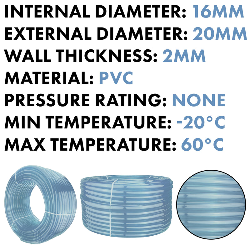 Clear Flexible Hose Pipe 16mm Inside Diameter / 20mm Outside Diameter - Hardware > Plumbing > Plumbing Pipes Tech Hose & Fittings