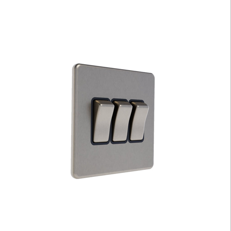 Caradok 3G 2Way 10A Switch Brushed Chrome Black - Caradok - The Flat - Brushed Steel
