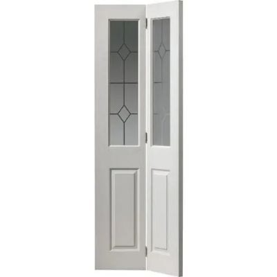 Canterbury Textured White Primed 2 Light Panel Glazed Bi-Fold Internal Door - 1981mm x 762mm - Doors