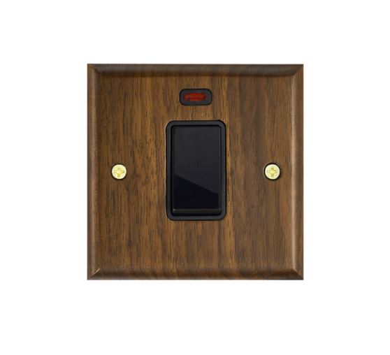 Caradok 1 Gang 45A Walnut Wood Cooker Control Unit Switched with Power Indicator -