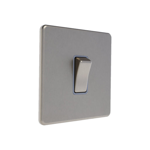 Caradok 1G 2Way 10A Switch Brushed Chrome Grey Insert - Caradok - The Flat - Brushed Steel