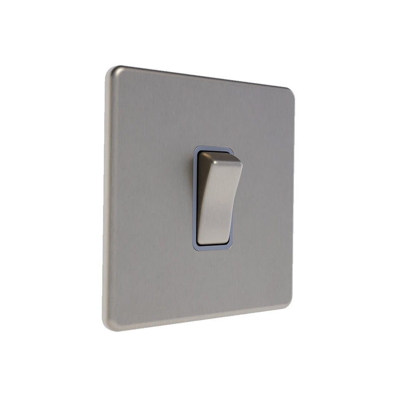 Caradok 1G Intermediate 10A Switch Brushed Chrome Grey Insert - Caradok - The Flat - Brushed Steel