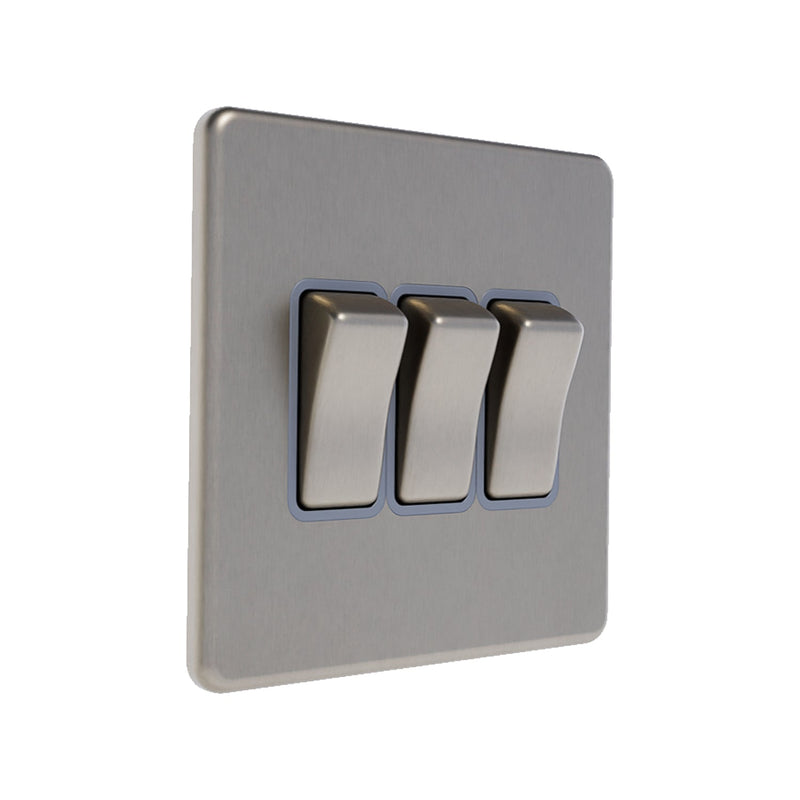 Caradok 3G 2Way 10A Switch Brushed Chrome Grey Insert - Caradok - The Flat - Brushed Steel
