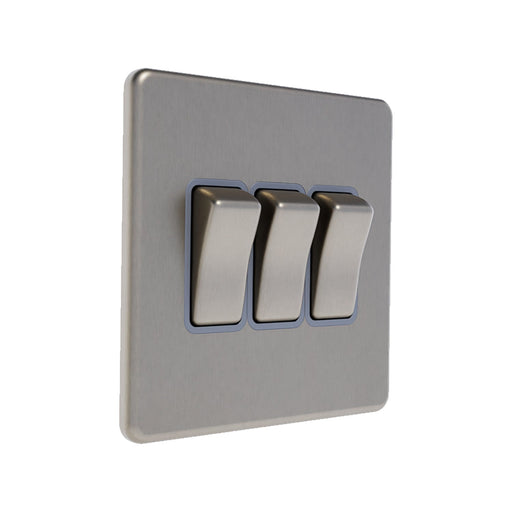 Caradok 3G 2Way 10A Switch Brushed Chrome Grey Insert - Caradok - The Flat - Brushed Steel