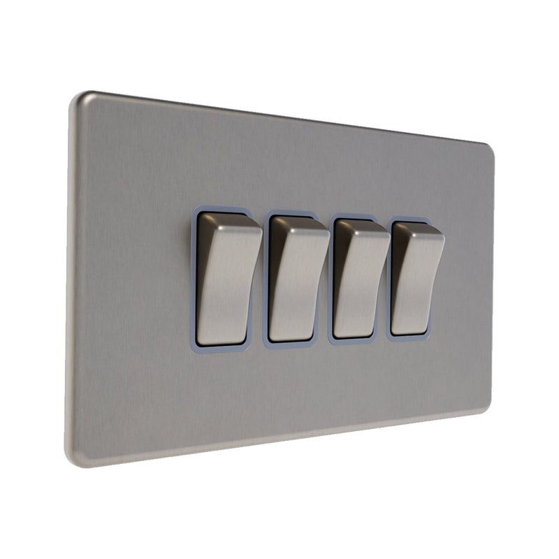 Caradok 4G 2Way 10A Switch Brushed Chrome Grey Insert - Caradok - The Flat - Brushed Steel