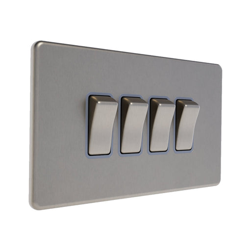 Caradok 4G 2Way 10A Switch Brushed Chrome Grey Insert - Caradok - The Flat - Brushed Steel