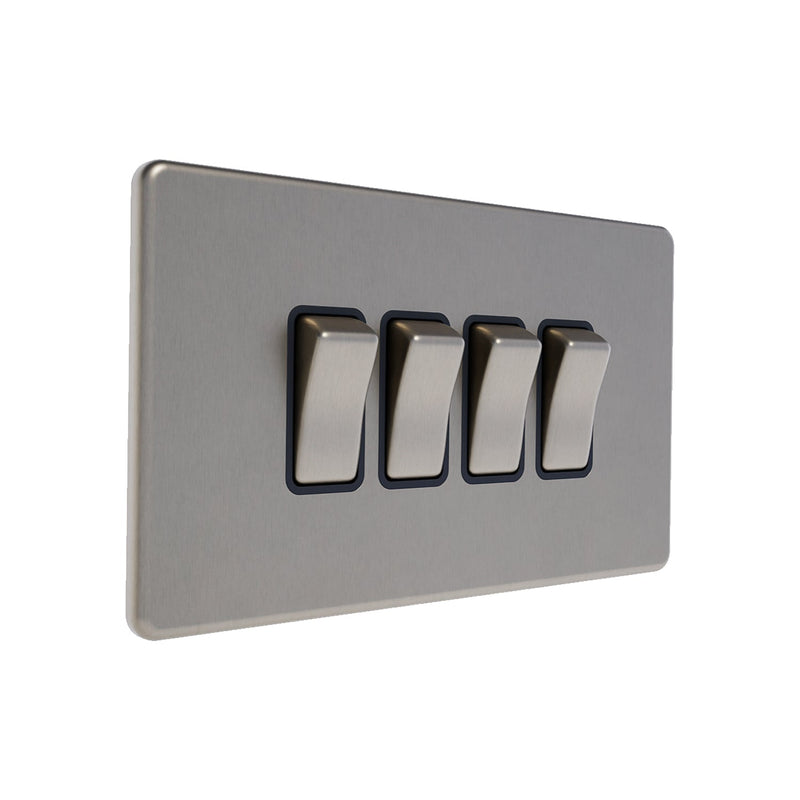 Caradok 4G 2Way 10A Switch Brushed Chrome - Caradok - The Flat - Brushed Steel
