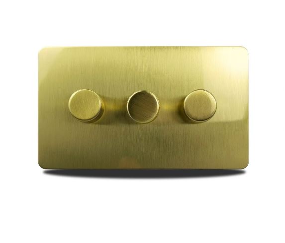 Caradok 3 Gang Screwless 2 Way Screwless Brushed Brass Triple LED Dimmer - Hardware Caradok - Screwless Brushed Brass