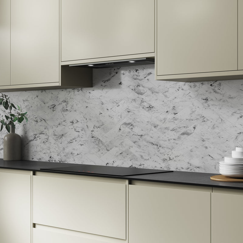 Bushboard Alloy Carrara Marble Herringbone Aluminium Feature Kitchen Splashback