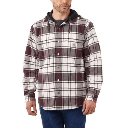 Carhartt 105621 Rugged Flex Relaxed Fit Flannel Fleece Lined Hooded Jacket Shirt Malt Medium - Apparel & Accessories > Clothing > Outerwear > Coats & Jackets > Trucker Jackets SALE SHIRTS