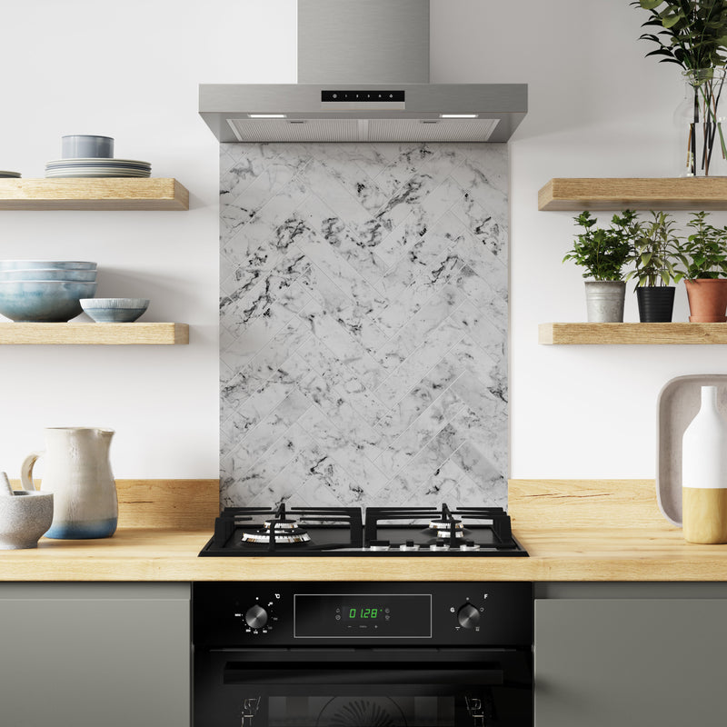 Bushboard Alloy Carrara Marble Herringbone Aluminium Feature Kitchen Splashback