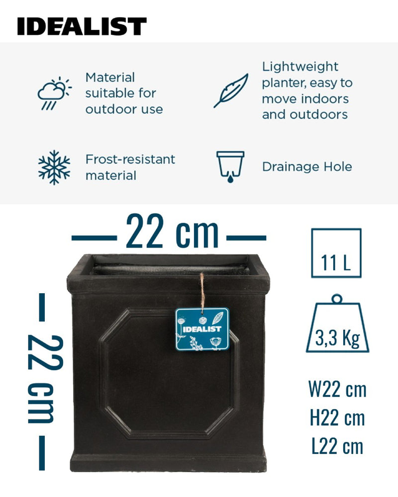 IDEALIST Lite Chelsea Flower Box Square Garden Planter, Faux Lead Light Stone Outdoor Plant Pot W22 H22 L22 cm, 11L - Home & Garden > Lawn & Garden > Gardening > Pots & Planters > Planters