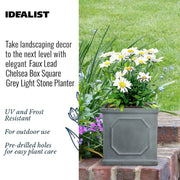 IDEALIST Lite Chelsea Flower Box Square Garden Planter, Faux Lead Light Stone Outdoor Plant Pot W22 H22 L22 cm, 11L - Home & Garden > Lawn & Garden > Gardening > Pots & Planters > Planters
