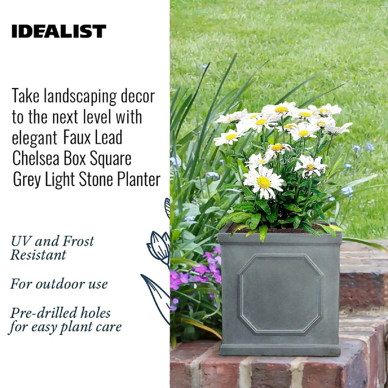 IDEALIST Lite Chelsea Flower Box Square Garden Planter, Faux Lead Light Stone Outdoor Plant Pot W22 H22 L22 cm, 11L - Home & Garden > Lawn & Garden > Gardening > Pots & Planters > Planters