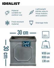 IDEALIST Lite Chelsea Flower Box Square Garden Planter, Faux Lead Light Stone Outdoor Plant Pot W30 H30 L30 cm, 27L - Home & Garden > Lawn & Garden > Gardening > Pots & Planters > Planters