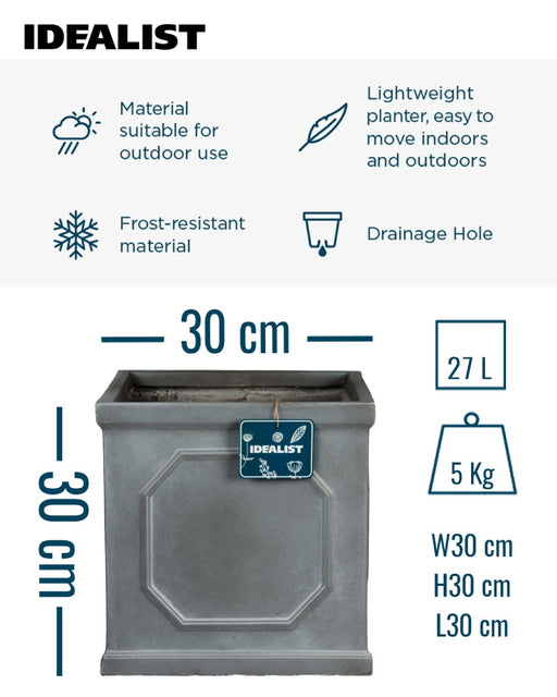 IDEALIST Lite Chelsea Flower Box Square Garden Planter, Faux Lead Light Stone Outdoor Plant Pot W30 H30 L30 cm, 27L - Home & Garden > Lawn & Garden > Gardening > Pots & Planters > Planters