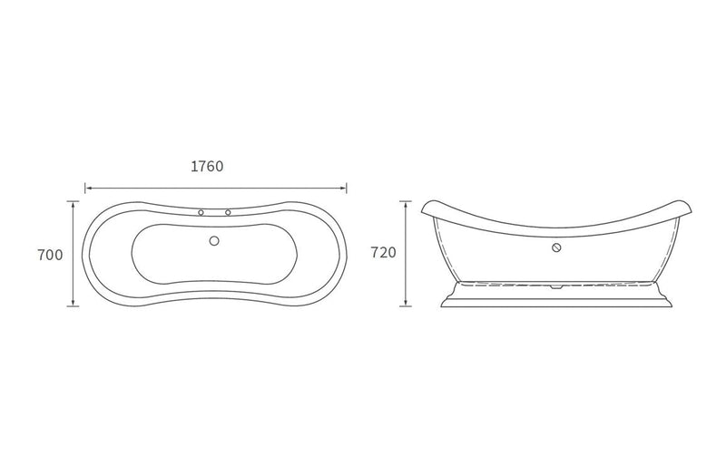 Claudius Freestanding 1760x700x720mm 2TH Bath w/Base - White -