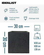 IDEALIST Lite Contemporary Flower Box Square Garden Planter, Light Concrete Outdoor Plant Pot H30 L30 W30 cm, 27L - Home & Garden > Lawn & Garden > Gardening > Pots & Planters > Planters