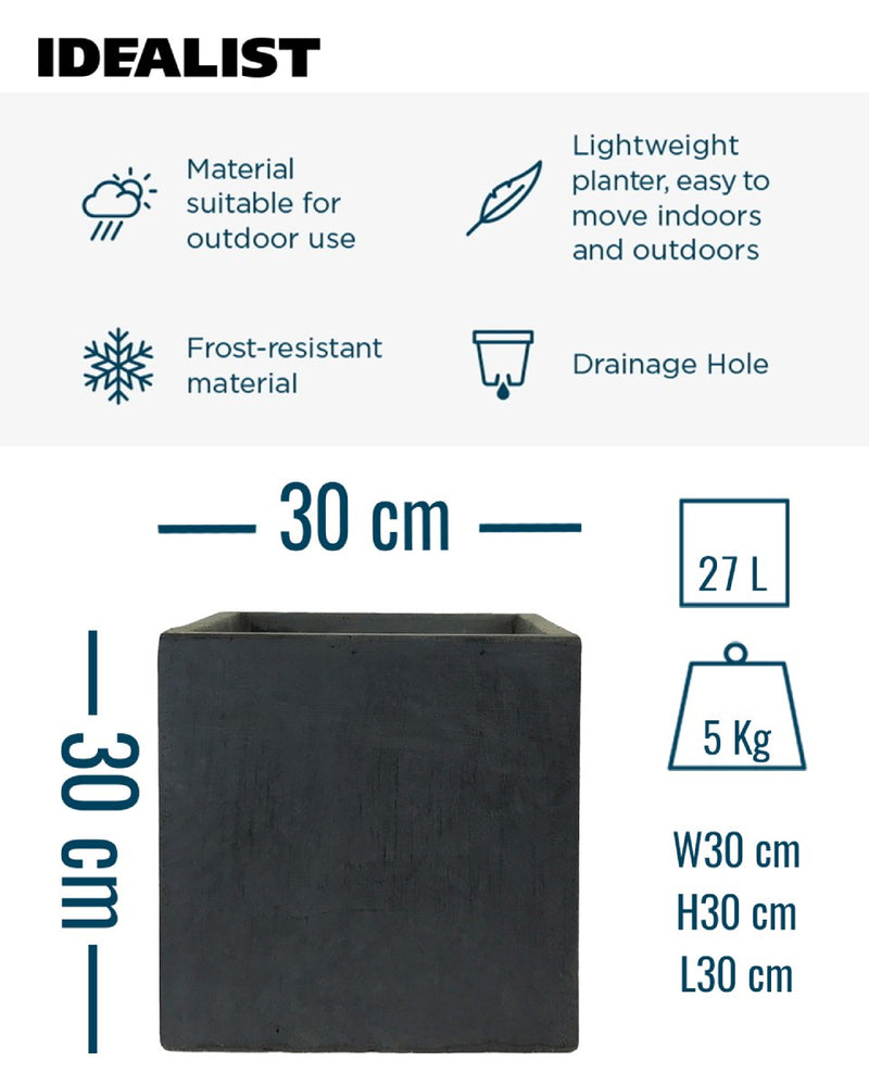 IDEALIST Lite Contemporary Flower Box Square Garden Planter, Light Concrete Outdoor Plant Pot H30 L30 W30 cm, 27L - Home & Garden > Lawn & Garden > Gardening > Pots & Planters > Planters