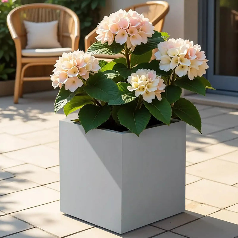 IDEALIST Lite Contemporary Flower Box Square Garden Planter, Faux Lead Light Concrete Outdoor Large Plant Pot H50 L50 W50 cm, 126L - Home & Garden > Lawn & Garden > Gardening > Pots & Planters > Planters