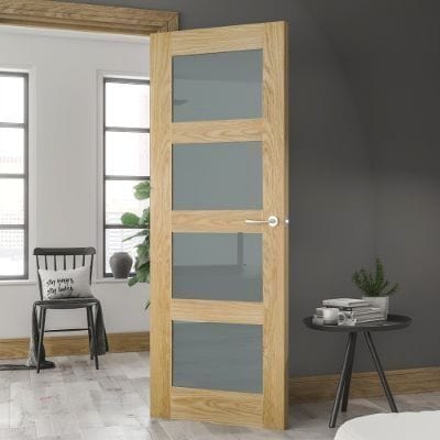Coventry Oak Unfinished Frosted Glazed Internal Door - All Sizes -