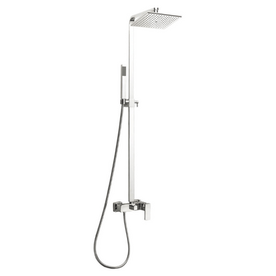 Cube Chrome Thermostatic Shower Column w/ Diverter and Shower Head - Bathrooms