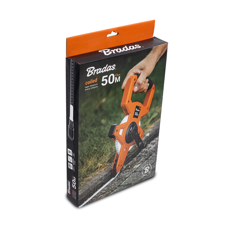 Fibreglass Coiled Tape Measure with Handle, 15mm Wide, Black/Orange (30m-100m) - Hardware > Tools > Measuring Tools & Sensors > Tape Measures Garden tools & Accesories