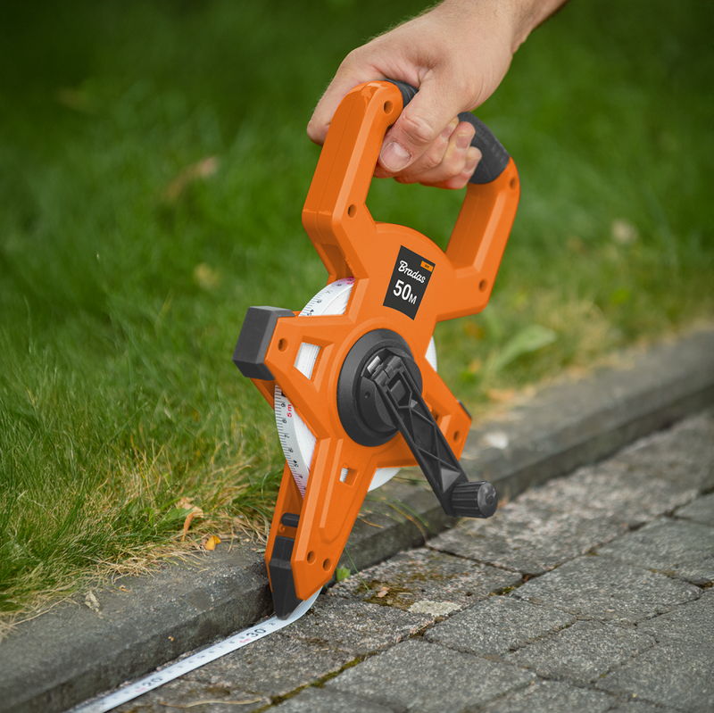 Fibreglass Coiled Tape Measure with Handle, 15mm Wide, Black/Orange (30m-100m) - Hardware > Tools > Measuring Tools & Sensors > Tape Measures Garden tools & Accesories