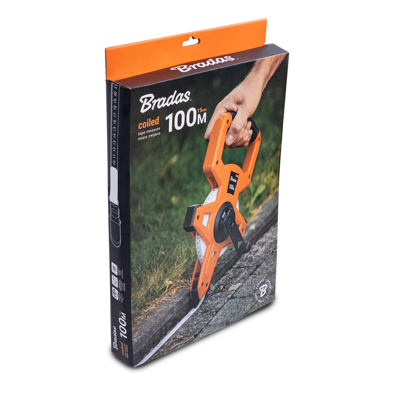 Fibreglass Coiled Tape Measure with Handle, 15mm Wide, Black/Orange (30m-100m) - Hardware > Tools > Measuring Tools & Sensors > Tape Measures Garden tools & Accesories