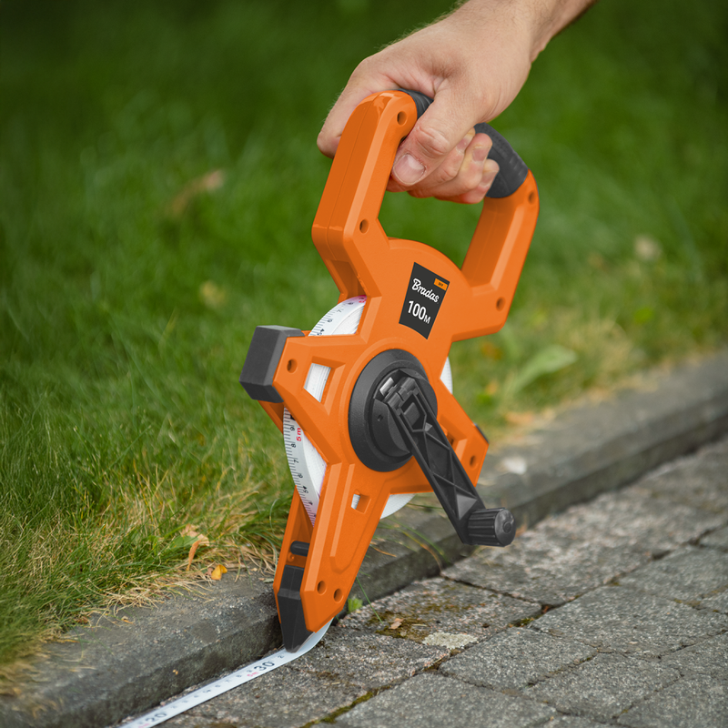 Fibreglass Coiled Tape Measure with Handle, 15mm Wide, Black/Orange (30m-100m) - Hardware > Tools > Measuring Tools & Sensors > Tape Measures Garden tools & Accesories